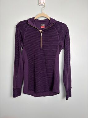 Icebreaker Bodyfit Zone Women’s Small Purple Merino Wool 1/4 Zip Pullover Top